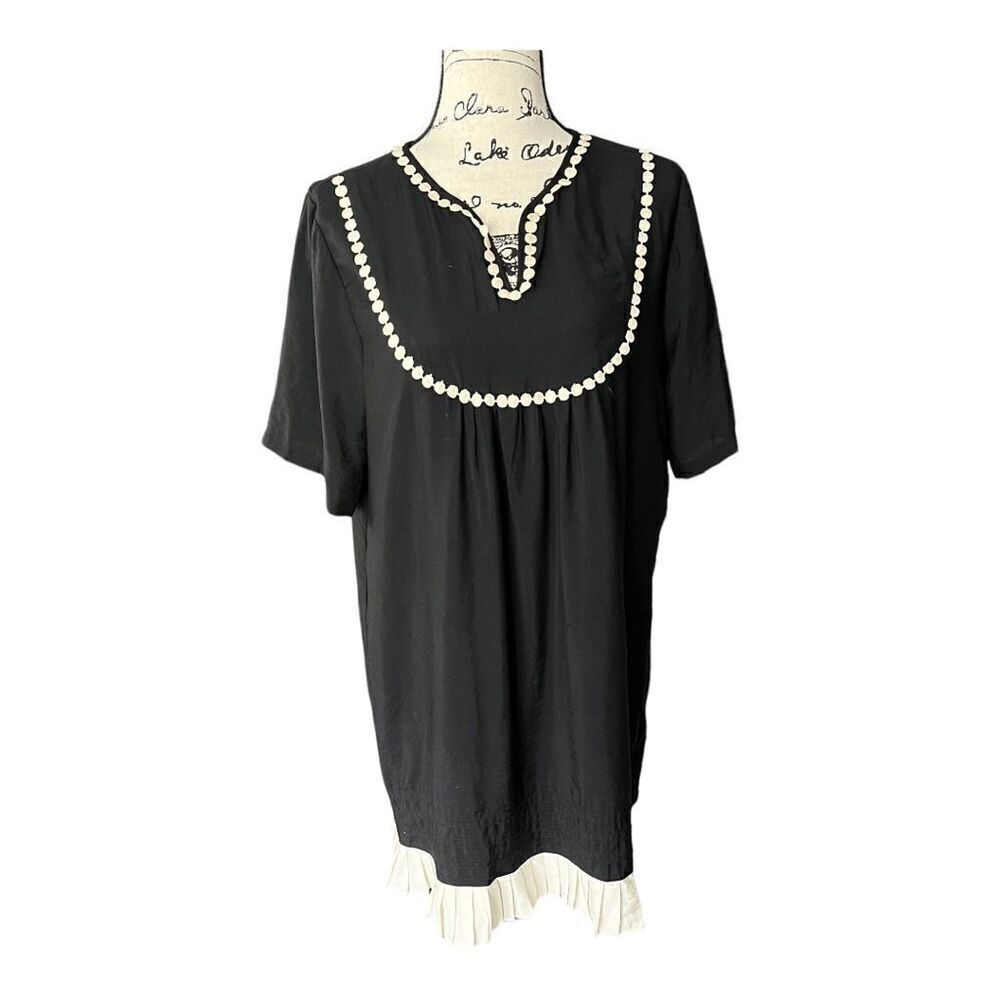 RSVP Women's Sheath Dress with Pom Pom Trim in Black size 14